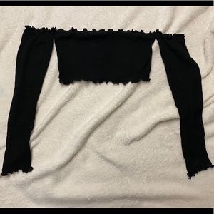 Black Stretchy Off the Shoulder Crop Top